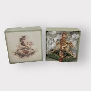Christmas Cat Ornament Rocking Horse & resin Printed Box The Country Loft
